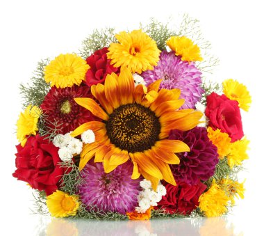 Beautiful bouquet of bright flowers, isolated on white clipart