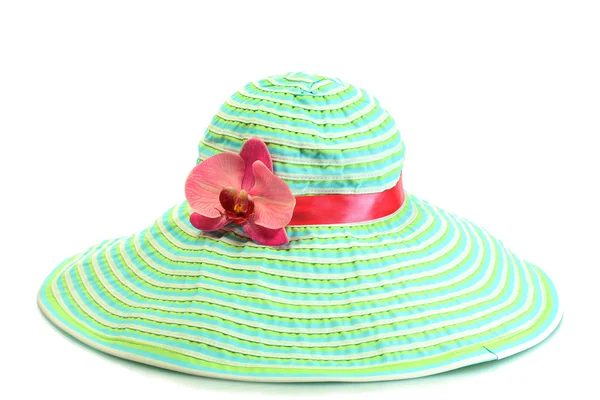 Szép nyári nő kalapot elszigetelt fehér background — Stock Fotó
