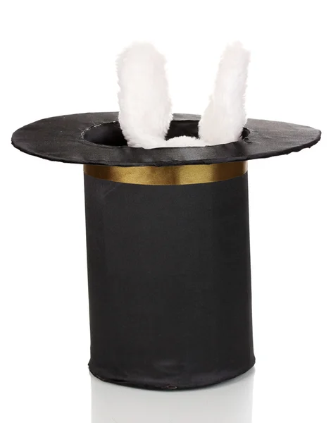 Coniglietto e cilindro nero isolato su bianco — Foto Stock