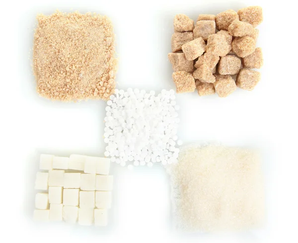 백색과 갈색 설탕 클로즈업과 감미료 — 스톡 사진