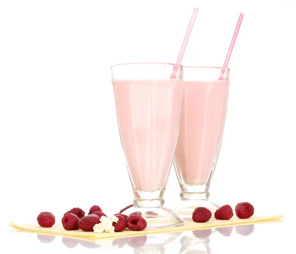 Raspberry milk shakes isolated on white — Stock Photo, Image