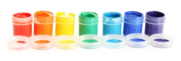 Frascos con gouache multicolor aislado sobre fondo blanco — Foto de Stock