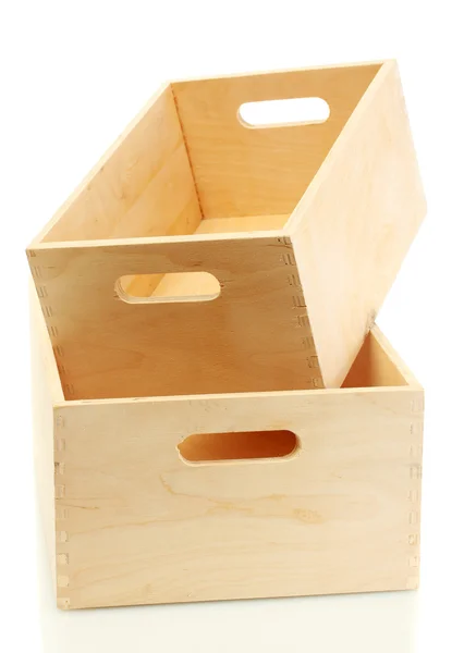 Caixas de madeira vazias isoladas em branco — Fotografia de Stock