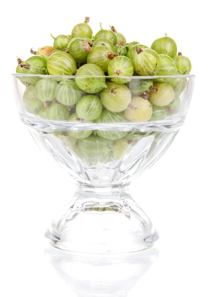 Green gooseberry in glass isolated on white — Stock Photo, Image
