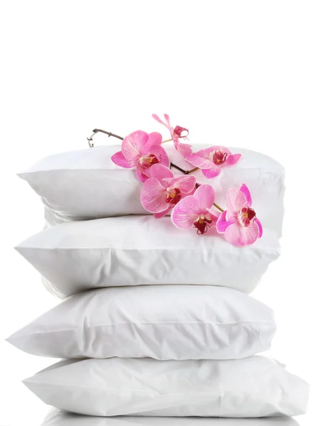 Almohadas y flores, aisladas en blanco —  Fotos de Stock