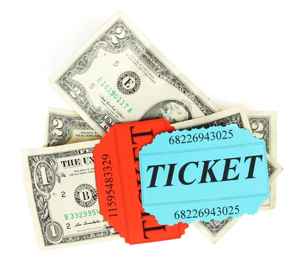 Biglietti colorati con denaro isolato su bianco — Foto Stock
