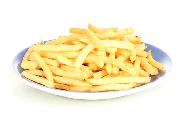 Patatas fritas en el plato aisladas en blanco — Foto de Stock