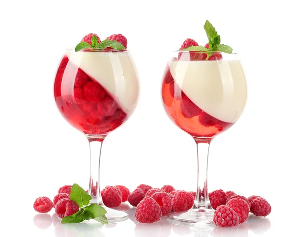Jalea de frutas con frambuesas en vasos aislados en blanco — Foto de Stock