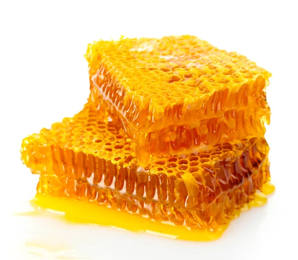 하얀 털을 가진 꿀이 달린 감미 로운 벌집 — 스톡 사진