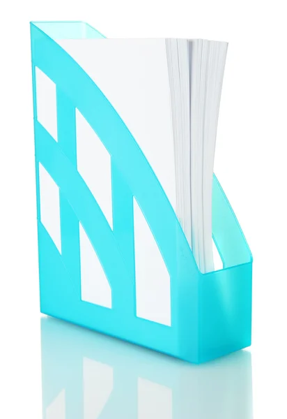 Синій лоток для паперів ізольований на білому — стокове фото