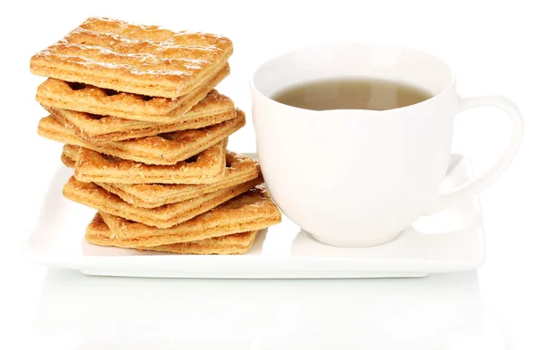 Kopje thee en koekjes geïsoleerd op wit — Stockfoto