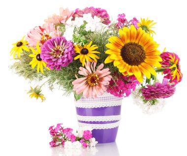 Beautiful bouquet of bright flowers isolated on white clipart