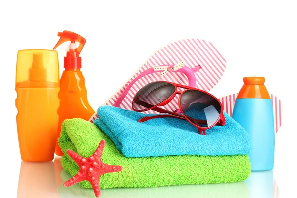 Bright beach accessories, isolated on white — Stock Photo, Image