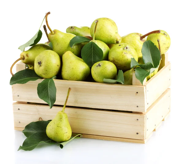 Stock image Juicy flavorful pears in box isolated on white