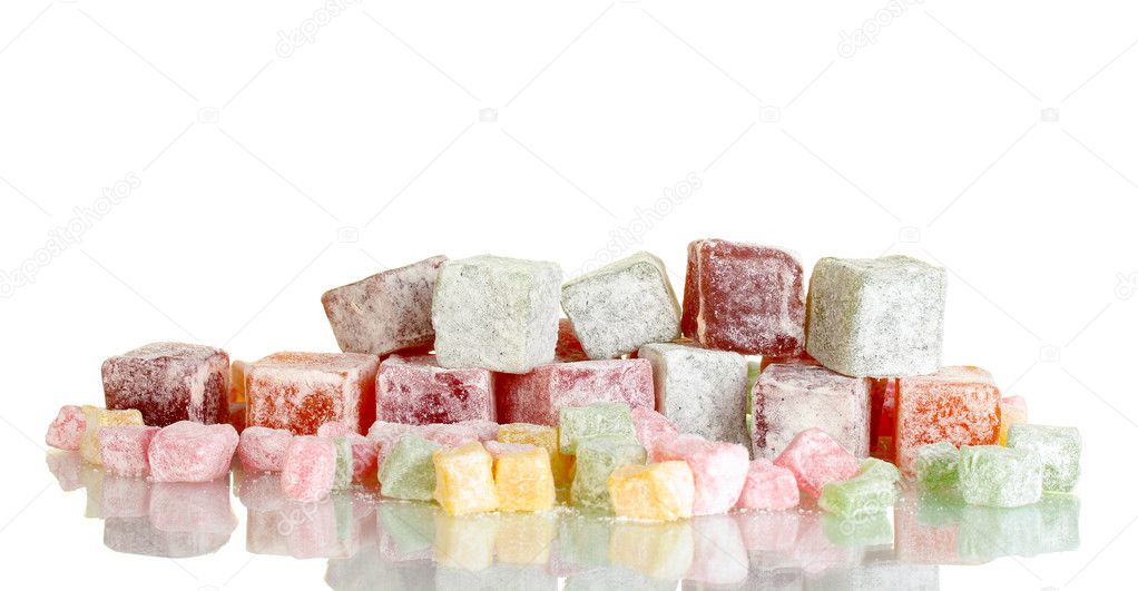 Tasty pieces of turkish delight isolated on white