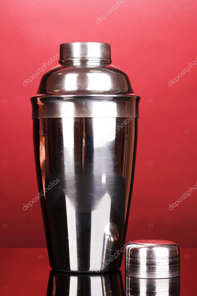 Aluminum Cocktail Shaker With A White Background Stock Photo