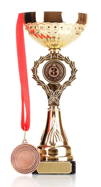 Trophy cup och medalj isolerad på vit — Stockfoto