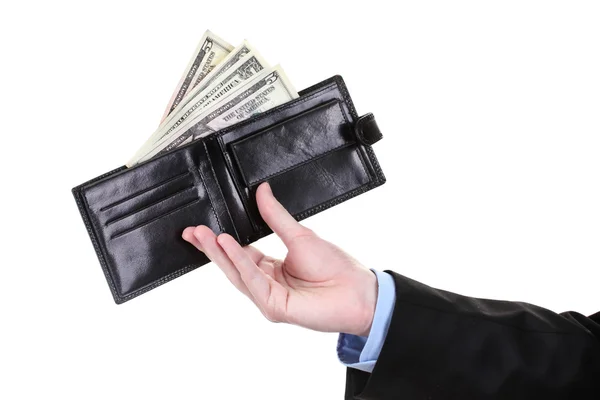 Бизнесмен рука держит бумажник изолирован на белом — стоковое фото
