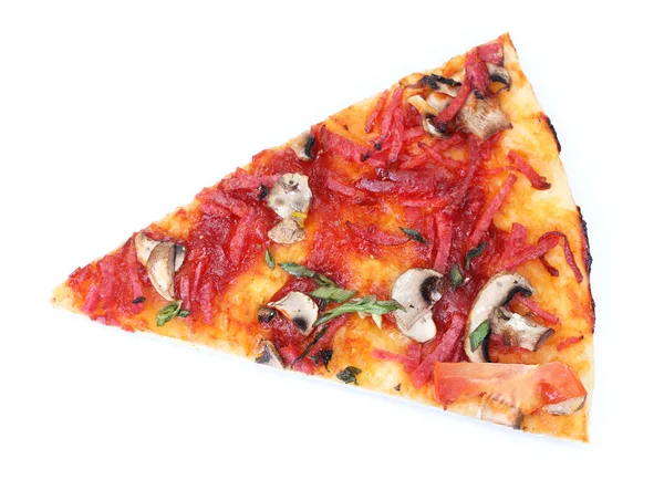 Fatia saborosa de pizza isolada em branco — Fotografia de Stock