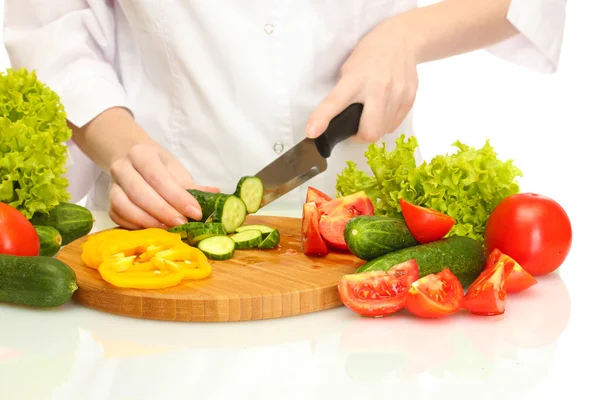 Nő kezet vágás zöldség konyha táblára — Stock Fotó