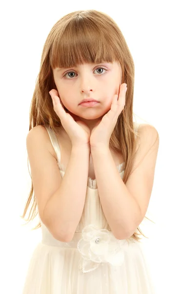 Portrait of sweet little girl isolated on white — Stock Photo, Image