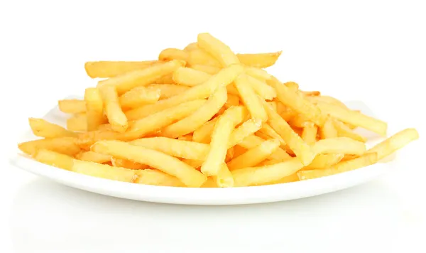 Aardappelen frietjes in de plaat geïsoleerd op wit — Stockfoto