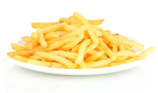 Patatas fritas en el plato aisladas en blanco — Foto de Stock