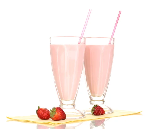 Aardbei milkshakes geïsoleerd op wit — Stockfoto