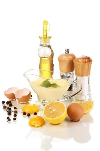 Mayonnaise ingredients isolated on white — Stock Photo, Image