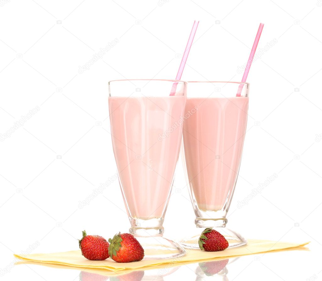 Strawberry milk shakes isolated on white