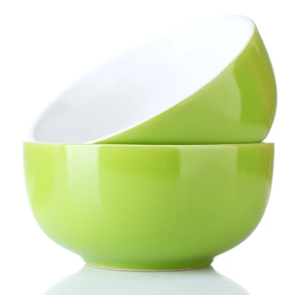 Jasny zielony puste miski na białym tle — Zdjęcie stockowe