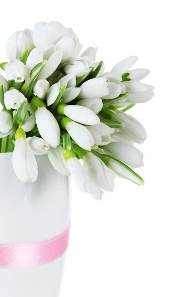 Gyönyörű csokor vázában elszigetelt fehér hóvirág — Stock Fotó