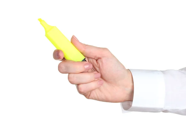 Женщина рука с маркером изолированы на белом — стоковое фото