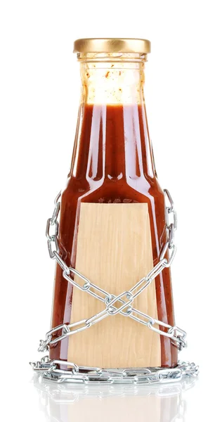 Ingrediente segreto con catena in bottiglia di vetro isolato su bianco — Foto Stock