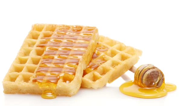 Waffles bélgica com mel isolado em branco — Fotografia de Stock