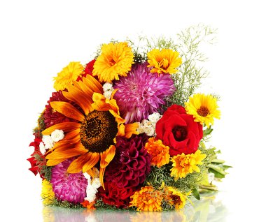 Beautiful bouquet of bright flowers, isolated on white clipart