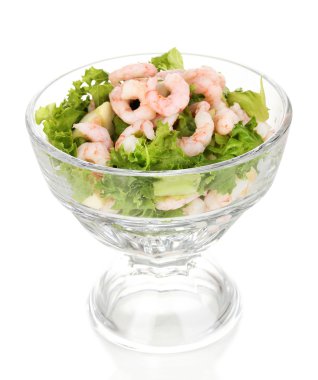 Delicious marinated shrimp in glass isolated on white clipart