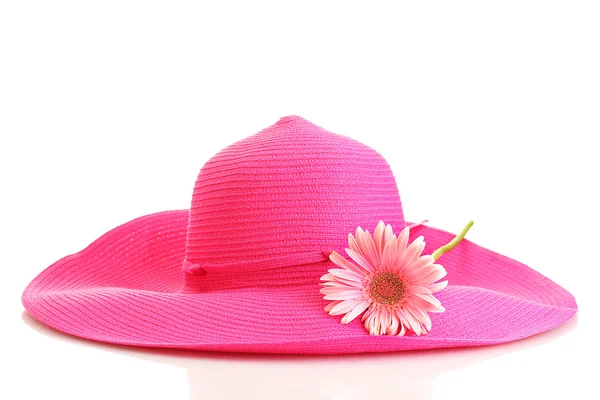 흰색 배경에 고립 된 꽃과 아름 다운 여름 여성 모자 — 스톡 사진