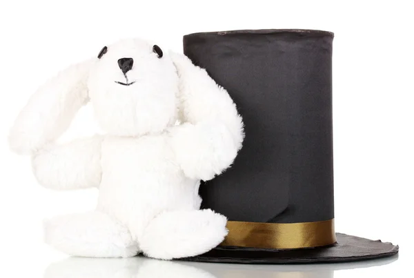 Bunny and black cylinder isolated on white — Stock Photo, Image