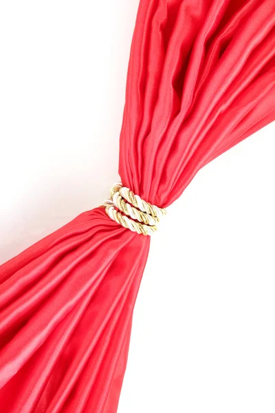 Pano vermelho amarrado com corda isolada no branco — Fotografia de Stock