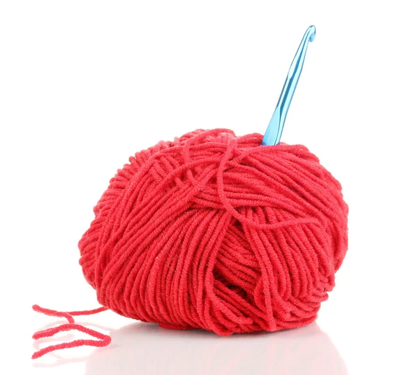 Red knitting yarn isolated on white — Stock Photo, Image