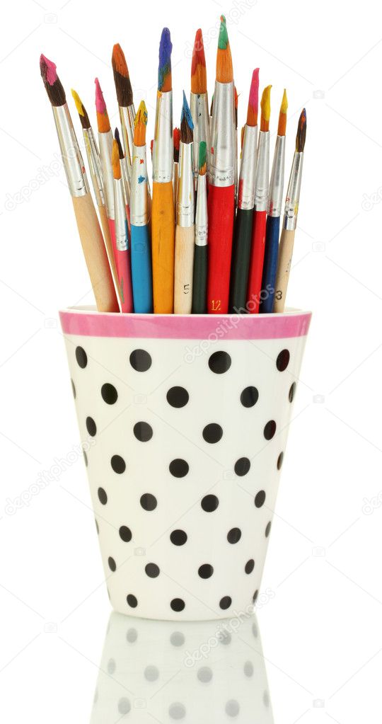 Paint brushes with gouache in cup isolated on white Stock Photo by  ©belchonock 11600537