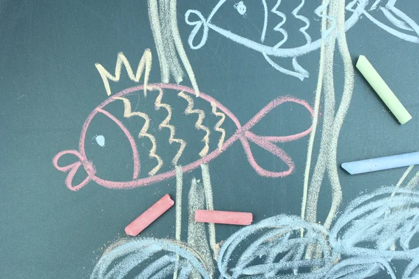 Two fishes, сhild's drawing with chalk — Stock Photo, Image