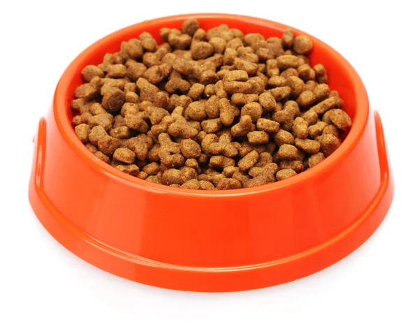 Cat food in bowl isolated on white — Stock Photo, Image