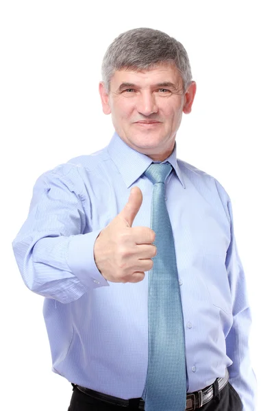 Businessman giving thumb up isolated on white — Stock Photo, Image
