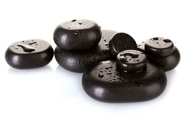 Чорні спа-камені ізольовані на білому крупним планом — стокове фото