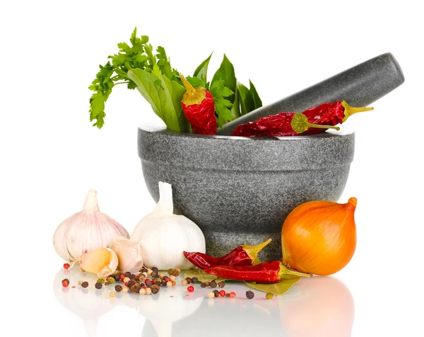 Set de ingrediente și condimente pentru gătit izolat pe alb — Fotografie, imagine de stoc