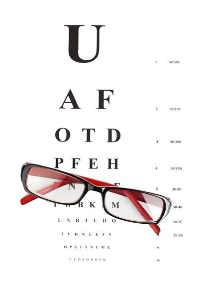 Tabla de pruebas de la vista con gafas de primer plano — Foto de Stock