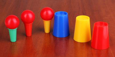 Magician set on wooden background