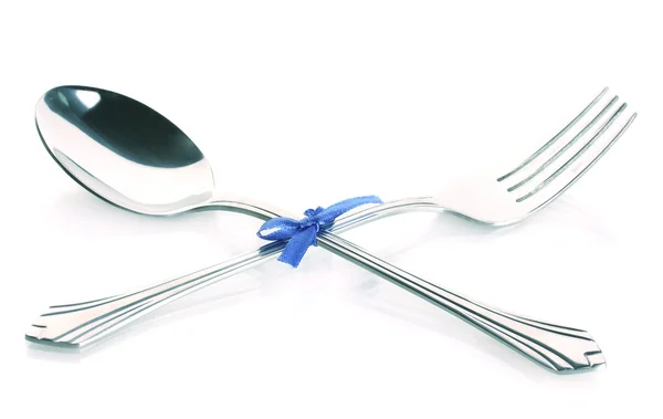 Spoon and fork, isolated on white — Stock Photo, Image